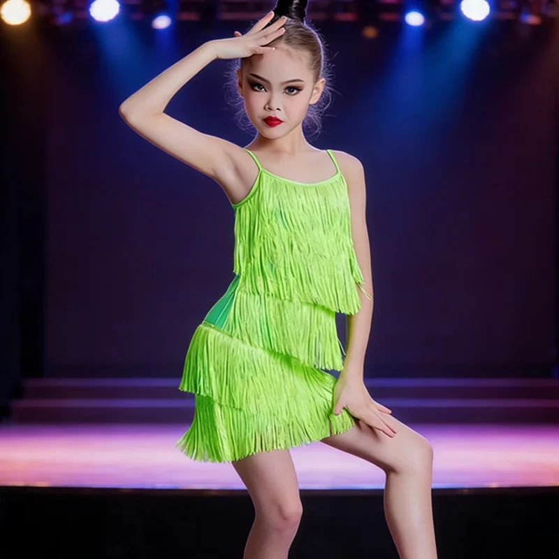 ラテンダンスドレスガールダイヤモンドタッセルプロ競技スーツ大人子供ハイエンドカスタムステージ衣装タンゴ衣装