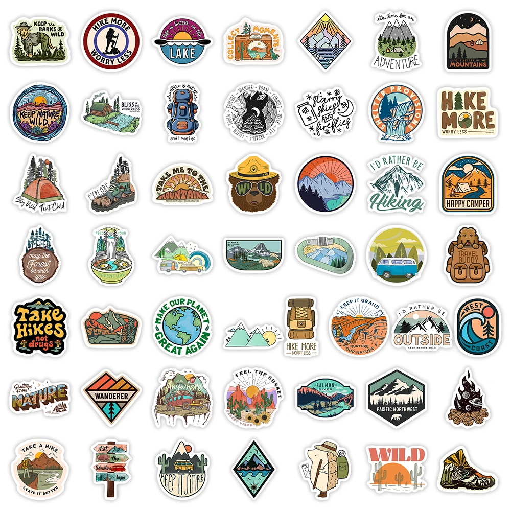 Outdoor Hiking Stickers Camping Forest Beautiful Scenery Decals DIY Skateboard Laptop Luggage Cup Motorcycle Phone Waterproof