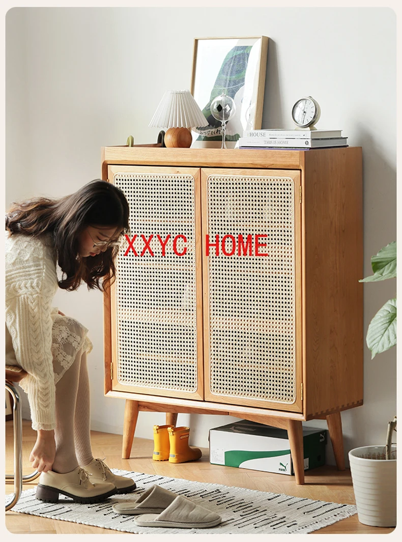 

Шкафы для гостиной, шкаф для обуви, крыльцо, вместительное хранилище из ротанга, плетеная дышащая мебель из белого дуба в скандинавском стиле из массива дерева