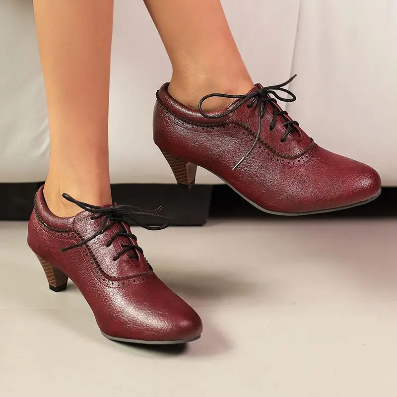 

ORCHA LISA Fashion Mature Women's Pumps Round Toe 5cm Small Heel Lace Up Shallow Big Size 49-50 Leisure Daily Spring Autumn