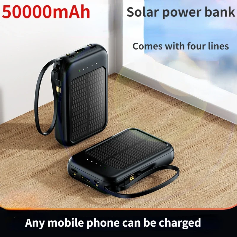 

New 50000mah Large Capacity Power Bank Super Fast Charging Solar Charging with Cable Portable Battery for Iphone Xiaomi Samsung