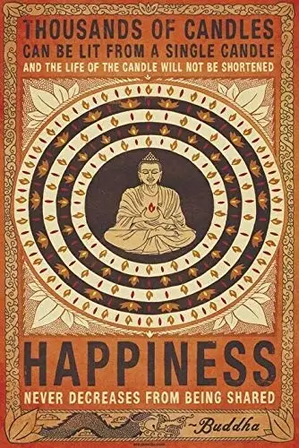 Buddhism Poster Buddhist Values Happiness Metal Sign 12x8 Inches