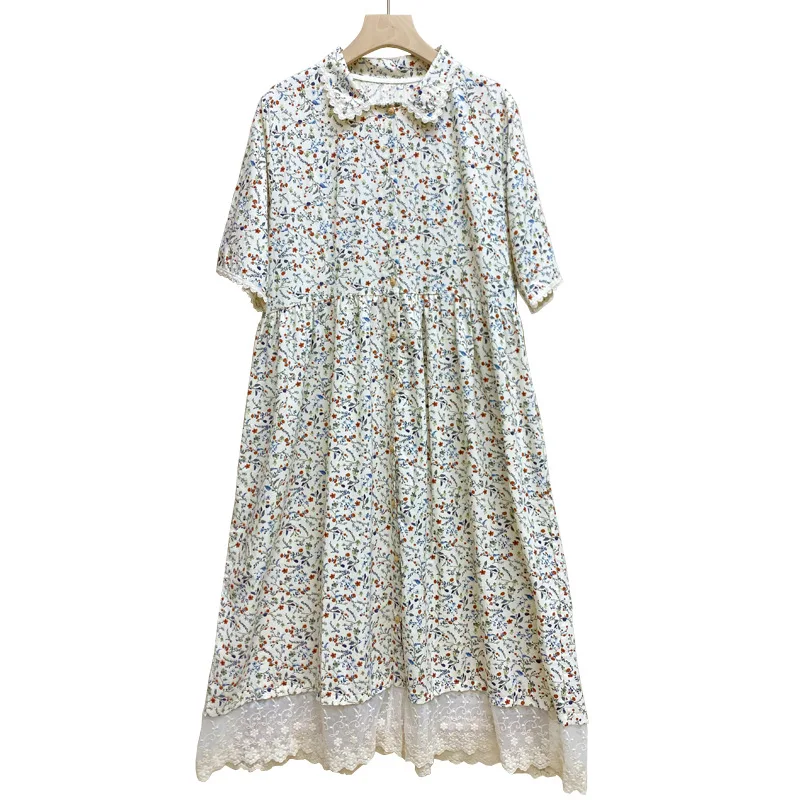 2023 Japanese Mori Gril Dress Summer New Square Neck Lace Floral Dress Women Korean Female Short Sleeve Midi Dress