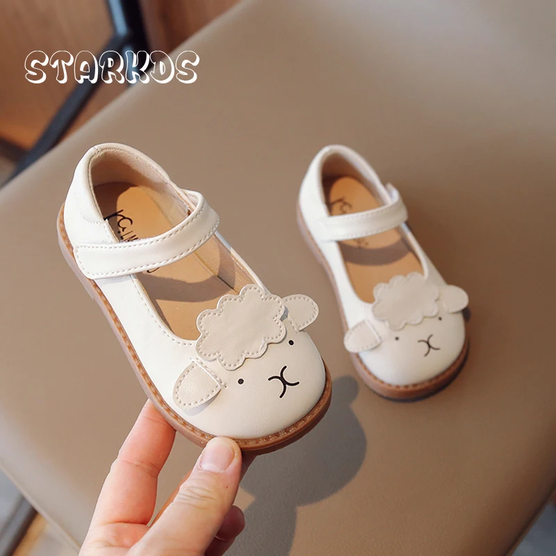 Cute Cartoon Sheep Ballet Flat Kids Whitie Pu Leather Dress Shoes Toddler Girls Spring New Soft Sole Animal Loafers