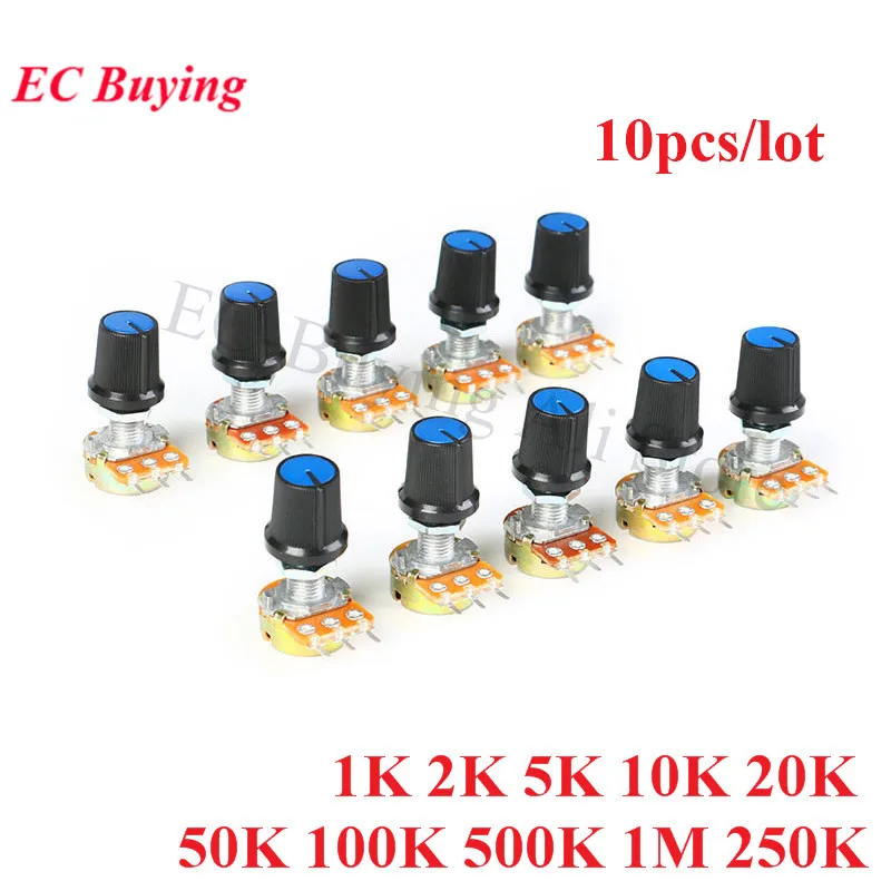 10pcs WH148 3pin 15mm B1K B2K B5K B10K B20K B50K B100K B250K B500K B1M Potentiometer 1K 2K 5K 10K 20K 50K 100K 250K 500K 1M