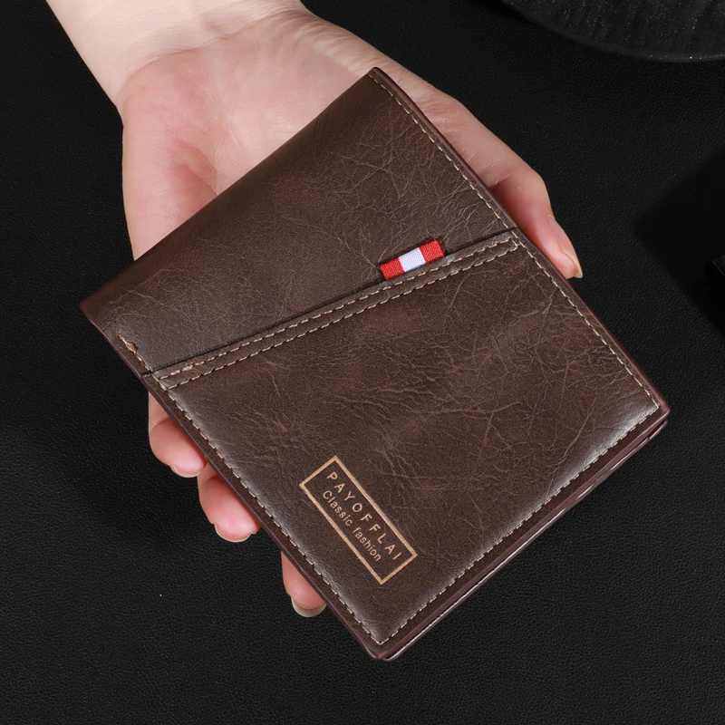 Men's Elegant Black Trifold Wallet – Large Capacity, Multiple Slots, Two-Tone Stitch, Ideal Gift