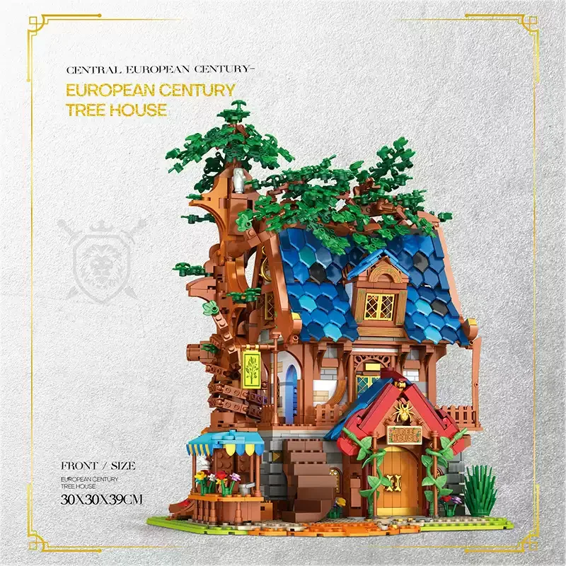 Reobrix66008 ancient tree house building street view building block model small particle puzzle building block toy gift