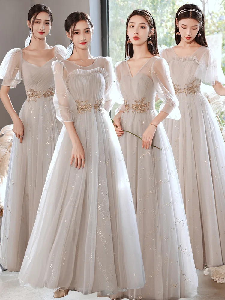 Long Bridesmaid Dress 2023 New Women Temperament Tulle Slim A-line Graduation Gown Simple Wedding Prom Sisters Group Dresses