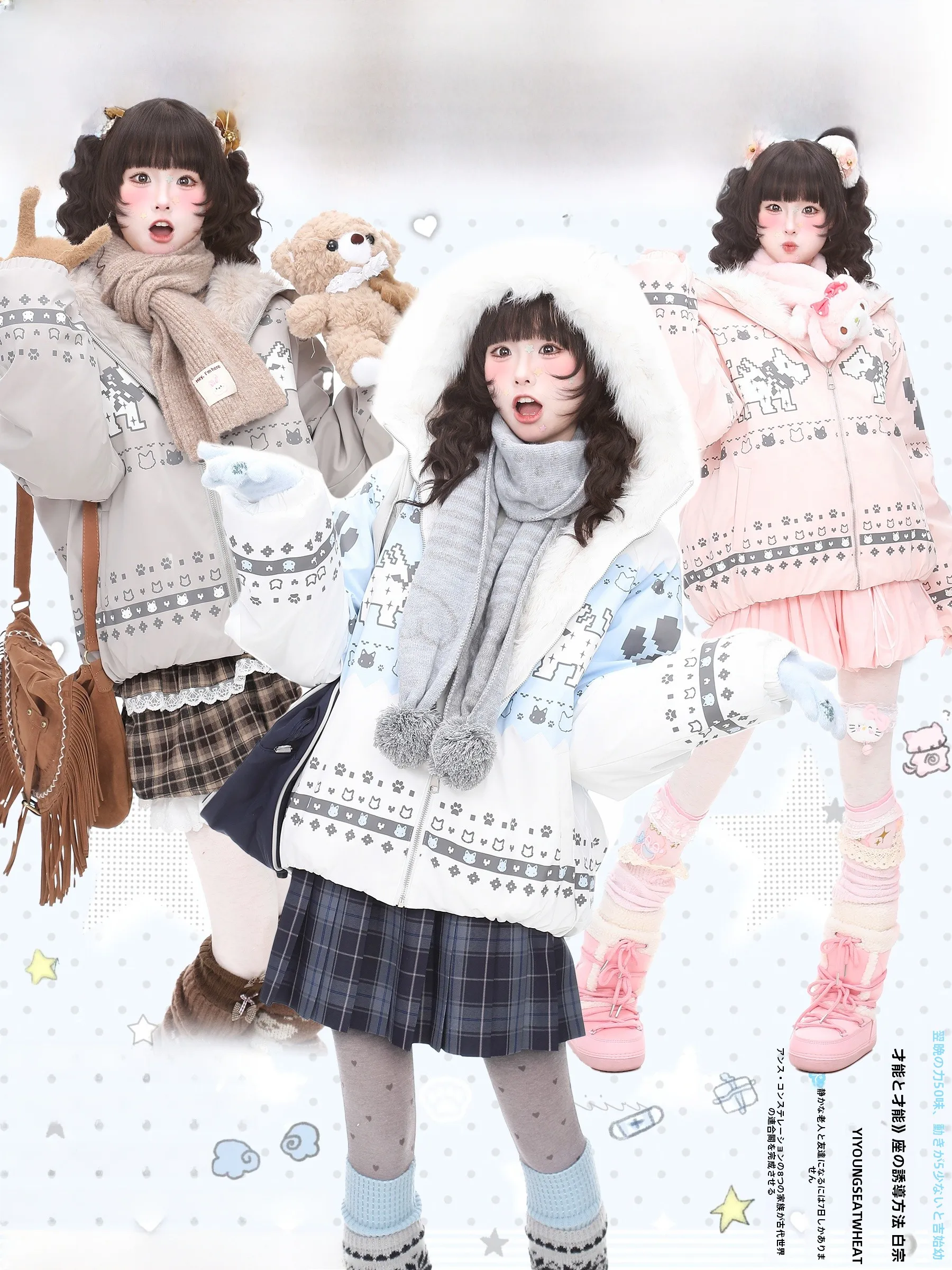 

Зимнее хлопковое женское пальто с капюшоном Jaet Languid Park Fairy Island Dog Mountain Eagle Print Princ Sle Loos...