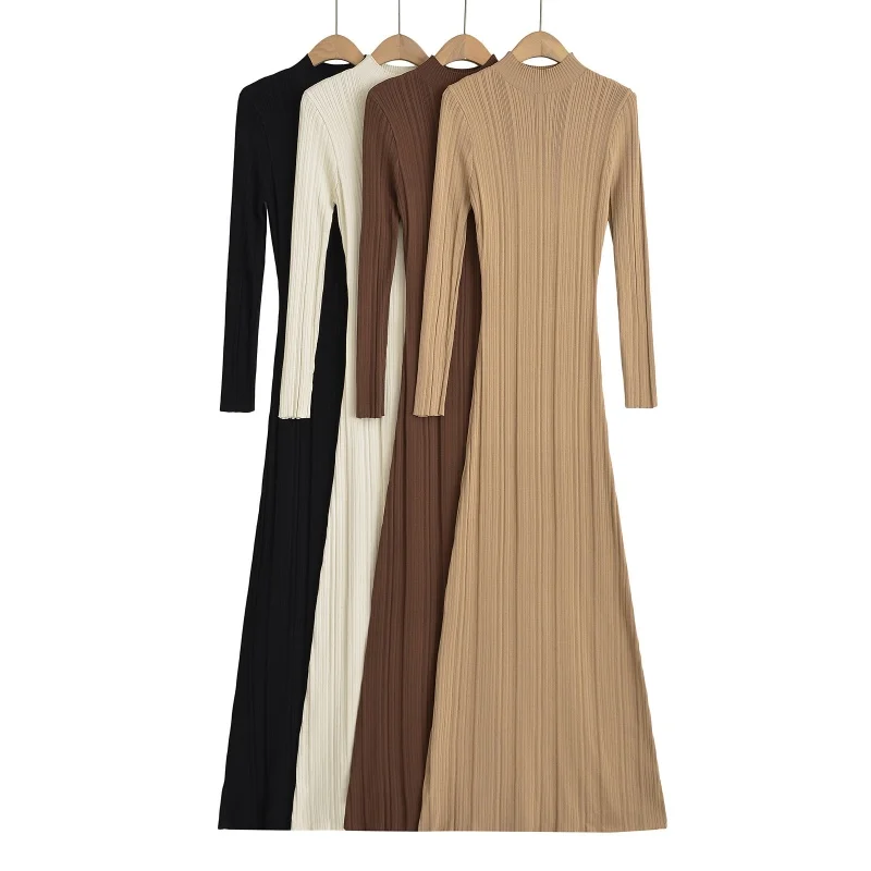 Saia de Malha de Outono Inverno com Gola Alta, Ajuste Slim, Versátil, Camada Base para Mulheres, Estilo Casual para o Dia a Dia