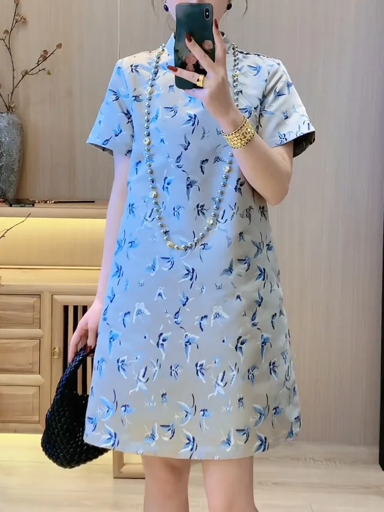 

Новое китайское платье макси с цветочным принтом, больших размеров, модное, стройнящее, летнее, 2025, в корейском стиле, для повседневной носки