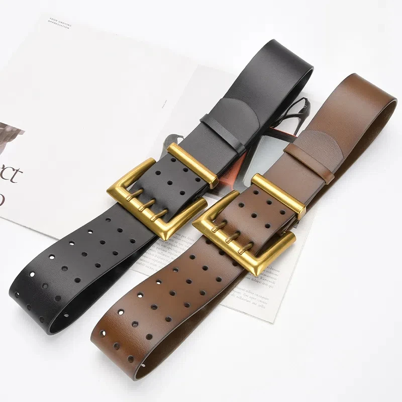 fashion belt Three row buckle belt, ultra wide waist seal, personalized needle buckle coat decoration, fashionable women's belt