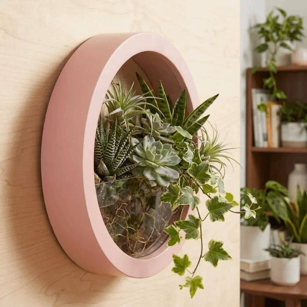 Hanging Basket Round Wall-mounted Flowerpot Space Saving Drill-Free Hydroponic Vase Plastic Plant Container Room Decoration