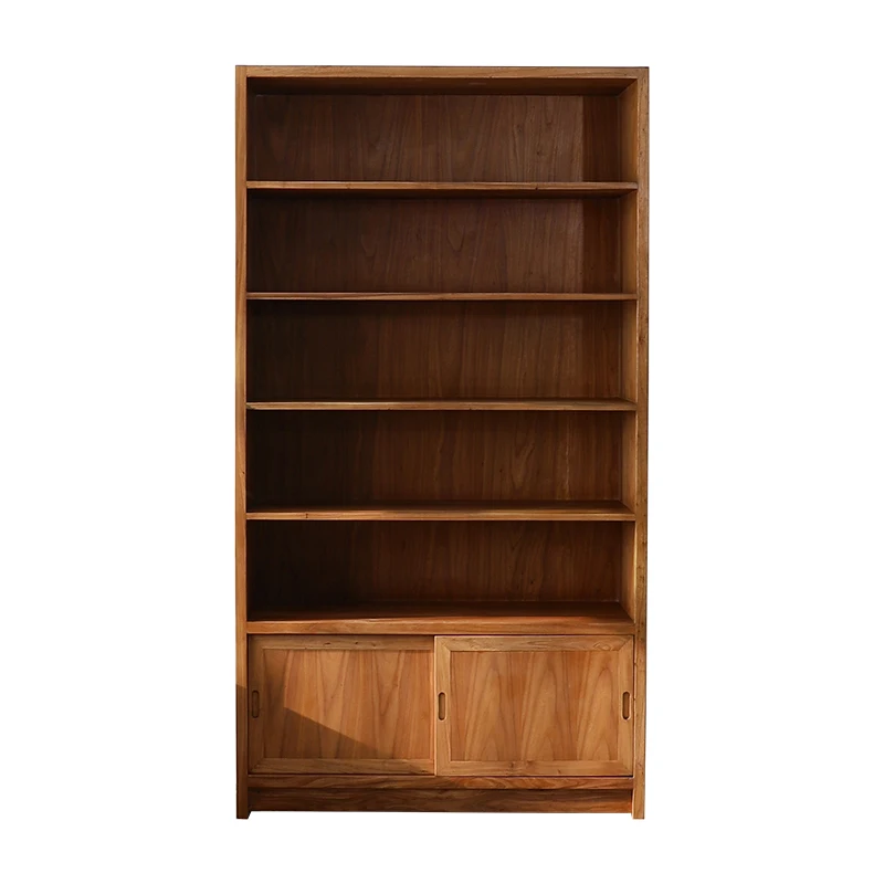 

Old elm bookshelf floor-to-ceiling multi-functional storage display cabinet with door solid wood bookcase