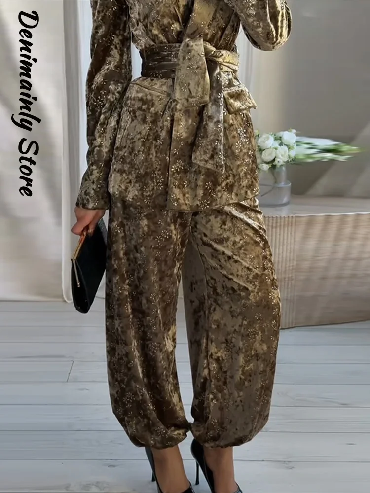 أنيقة شرابة دعوى فستان أطفال مع سروال داخلي المرأة التلبيب جيب كم طويل بلوزات مستقيمة الصلبة دعوى 2025 الخريف سيدة تخفيف الزي