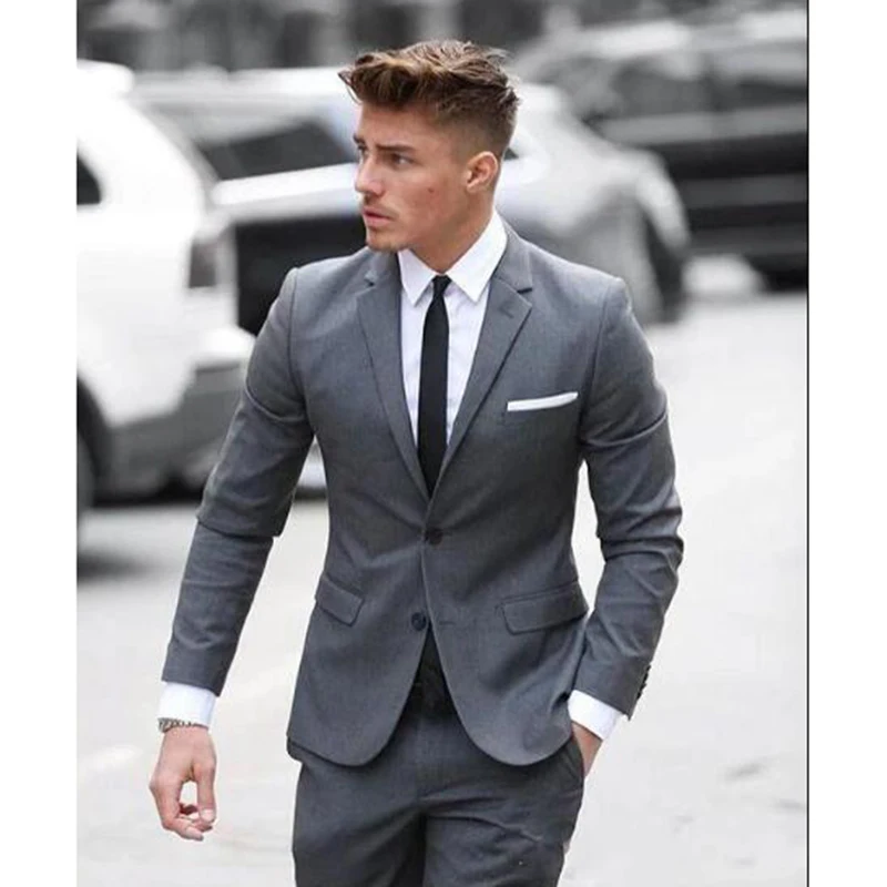 

Classy Gray Custom Made Mens Suit Two Pieces Wedding Tuxedos Slim Fit Groom Business Suits(Jacket+Pants)