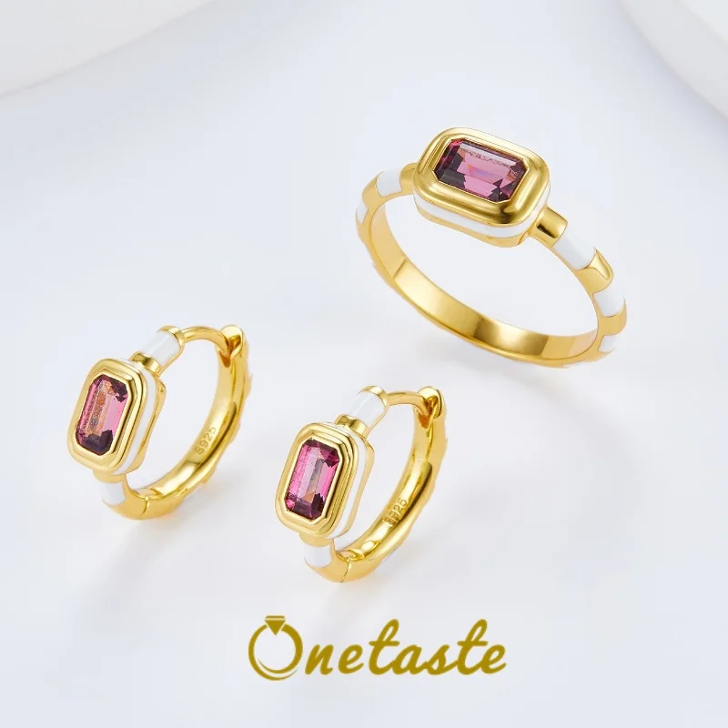 

925 Sterling Silver Natural Red Garnet White Resin Jewelry Sets With Ring And Hoop Earrings For Women Luxury Chic Gift 2024 New