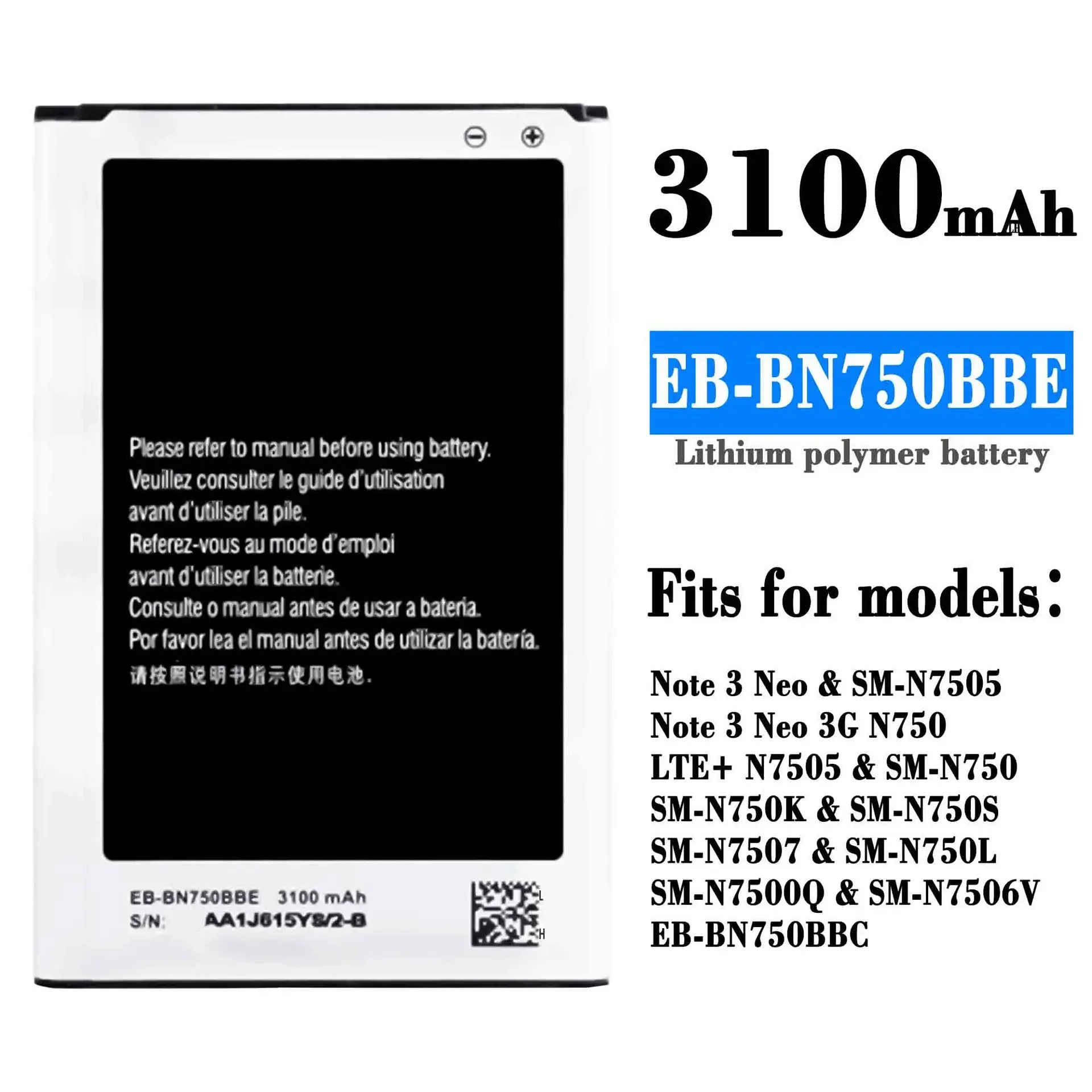 Mobile Phone Replacement Battery For Samsung Phone Note 3 Neo SM-N7505 EB-BN750BBE High Capacity External Battery