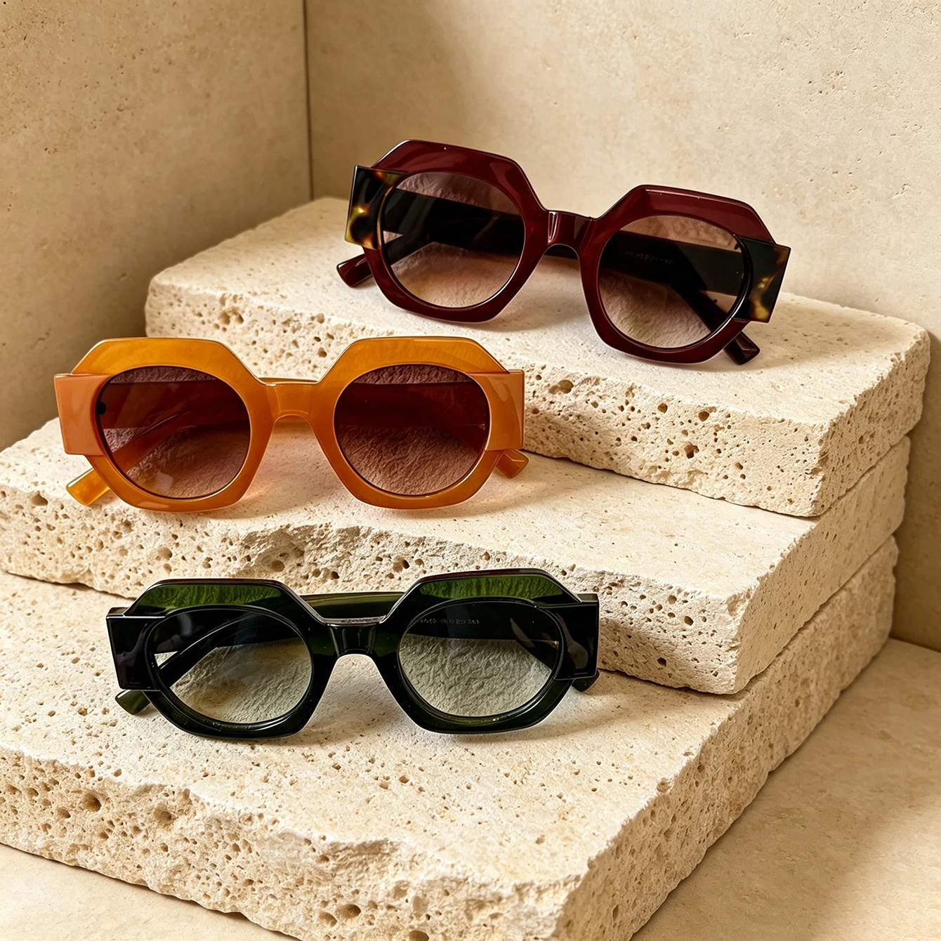 1pc Vintage Thick Acetate Hexagon Sunglasses Gradient Lens Retro Square Oval Shades UV Protection Eyewear for Men Photoshoot