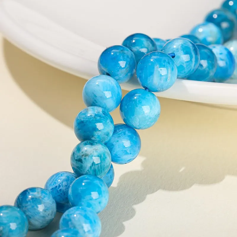 5A Natural Larimar Color Apatite Bead Gemstone Smooth Loose Spacer Beads For Jewelry Making DIY Bracelet Necklace Accessory