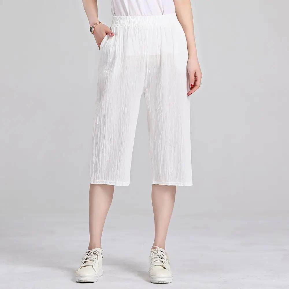 

Cotton Linen Pants Women Spring Summer Large Size Solid Color Harem Pants Elastic Waist Loose Casual Woman's Linen Cropped Pants