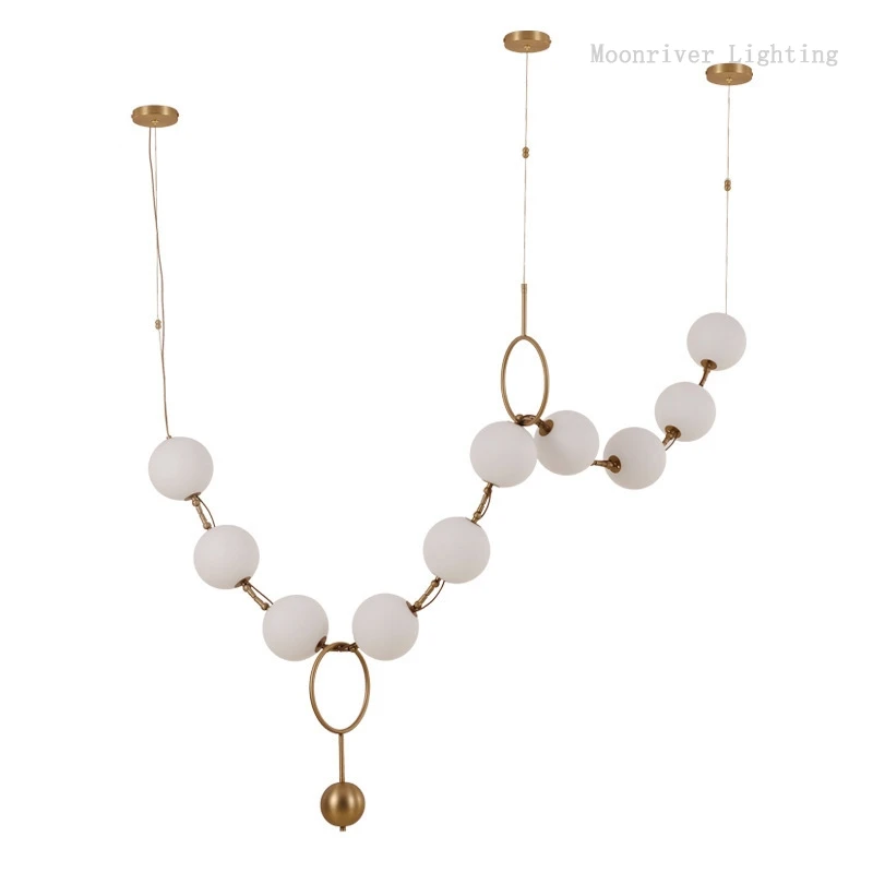 Imagem -06 - Moonriver Lighting Necklace Pendant Light Magic Bean Chandelier Bola de Vidro Branco Lâmpada Pendurada para Casa Luxo Europa 2024