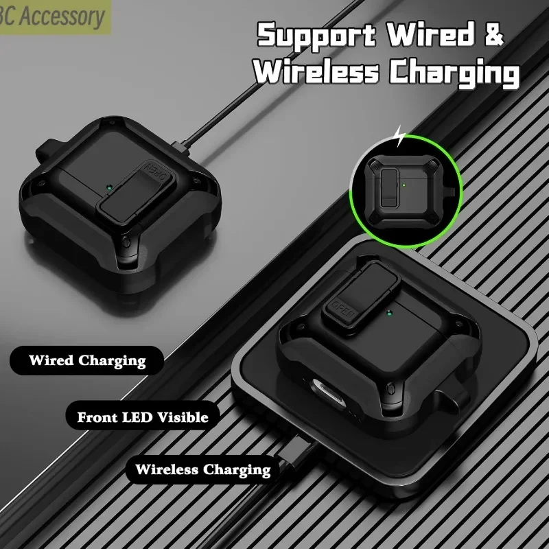 Novo para airpods 4th geração caso militar tpu à prova de choque capa dura protetora com bloqueio seguro para apple para airpods 4 caso