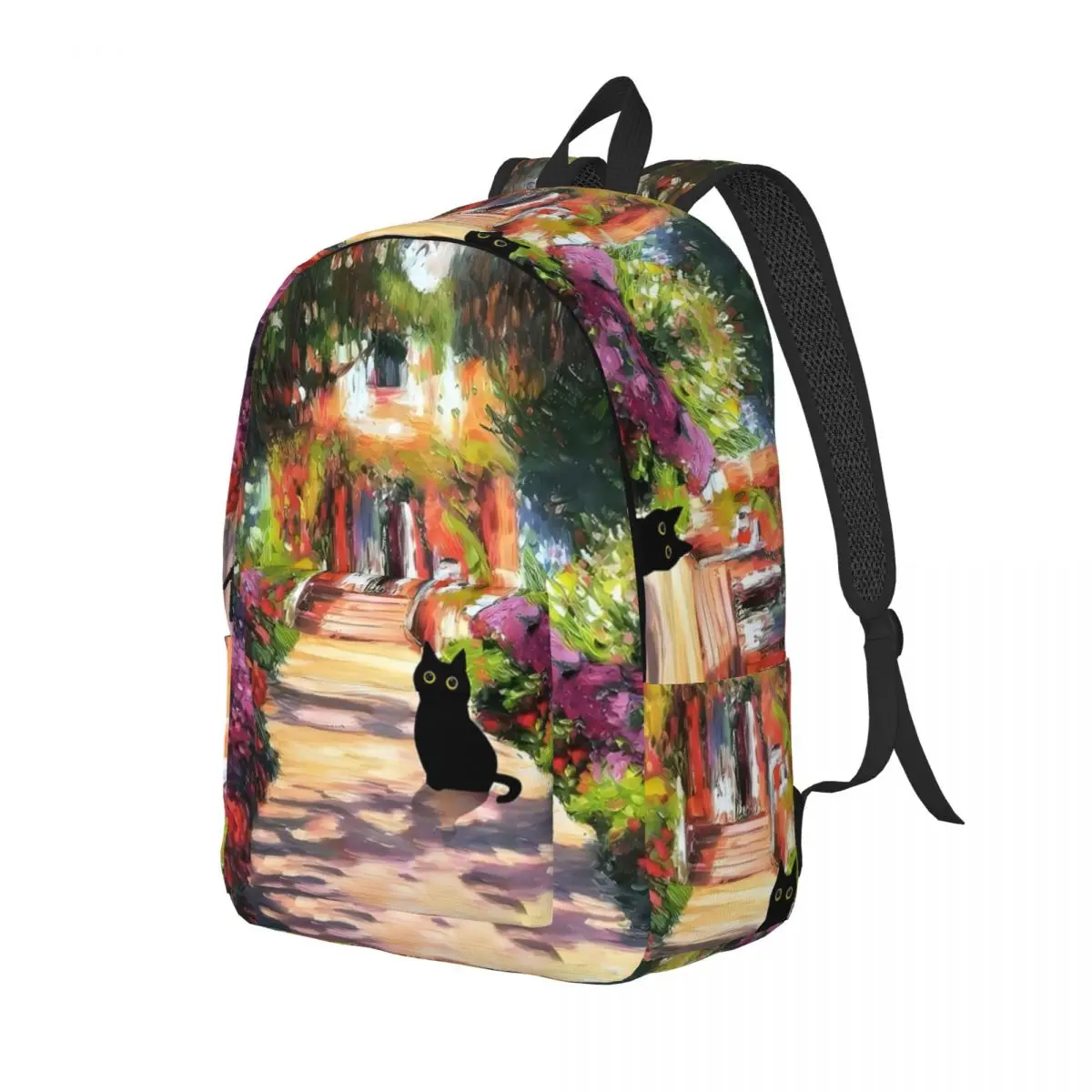 Cat In Monet's Garden Student Backpack School Bag Hiking Travel Daypack for Men Women Fashion Bookbag Shoulder Bags