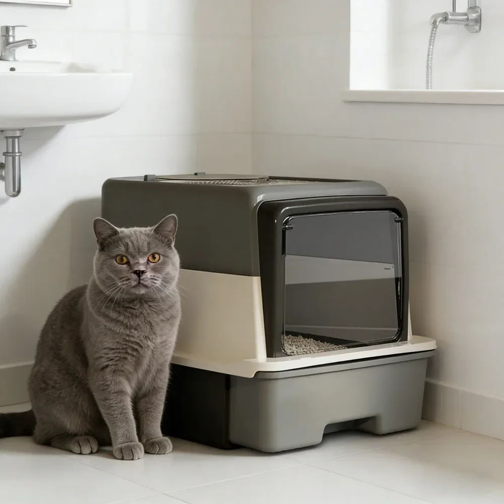 

Cat Litter Box Litter Box Cat AccessoriesSection Cat Litter Box, Foldable PullOut Drawer Deep Splash Guard LongLasting Odor Cont