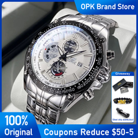 OPK Mens Watches Brand Stainless steel Men's Wristwatch Waterproof Luminous Calendar Three small dials Quartz Watch Reloj Hombre