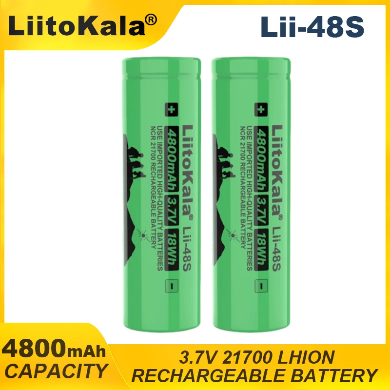 LiitoKala Lii-48S 3.7V 4800mAh 21700 Li-lon Rechargeable Battery 9.6A Power 2C Rate Discharge Ternary Lithium Batteries