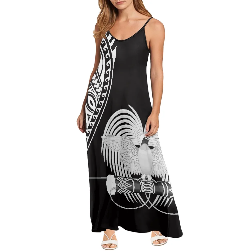 

Sexy Black And White Hawaii Tribal Print Women Off Shoulder Dress V-neck Women Beach Elegant Maxi Sleeveless Long Dresses