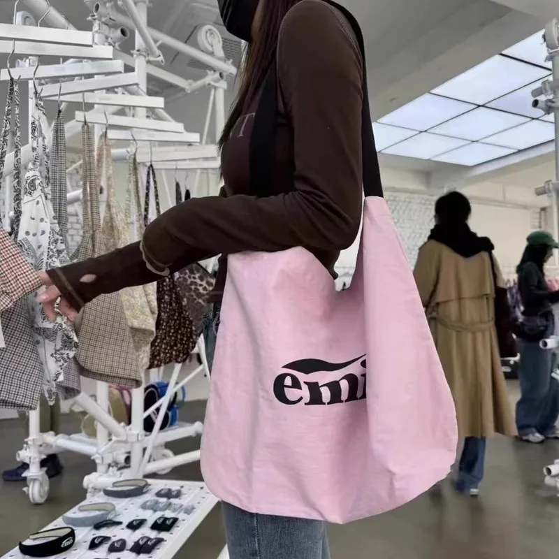 

InStockSelling Large Capacity Tote Bag Korean Purchasing Canvas Bag Clutch Backpack Letter Casual Versatile for Girlfriend Gift