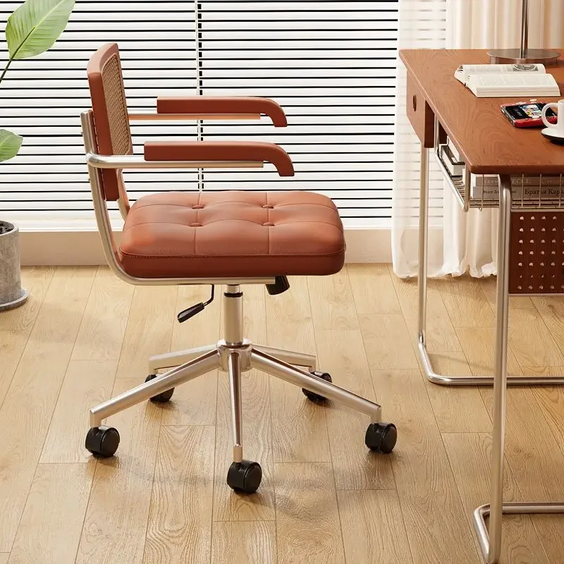 Vintage Woven Office Chair with Adjustable Height Ergonomic Computer Desk Chair Mid-Century Modern