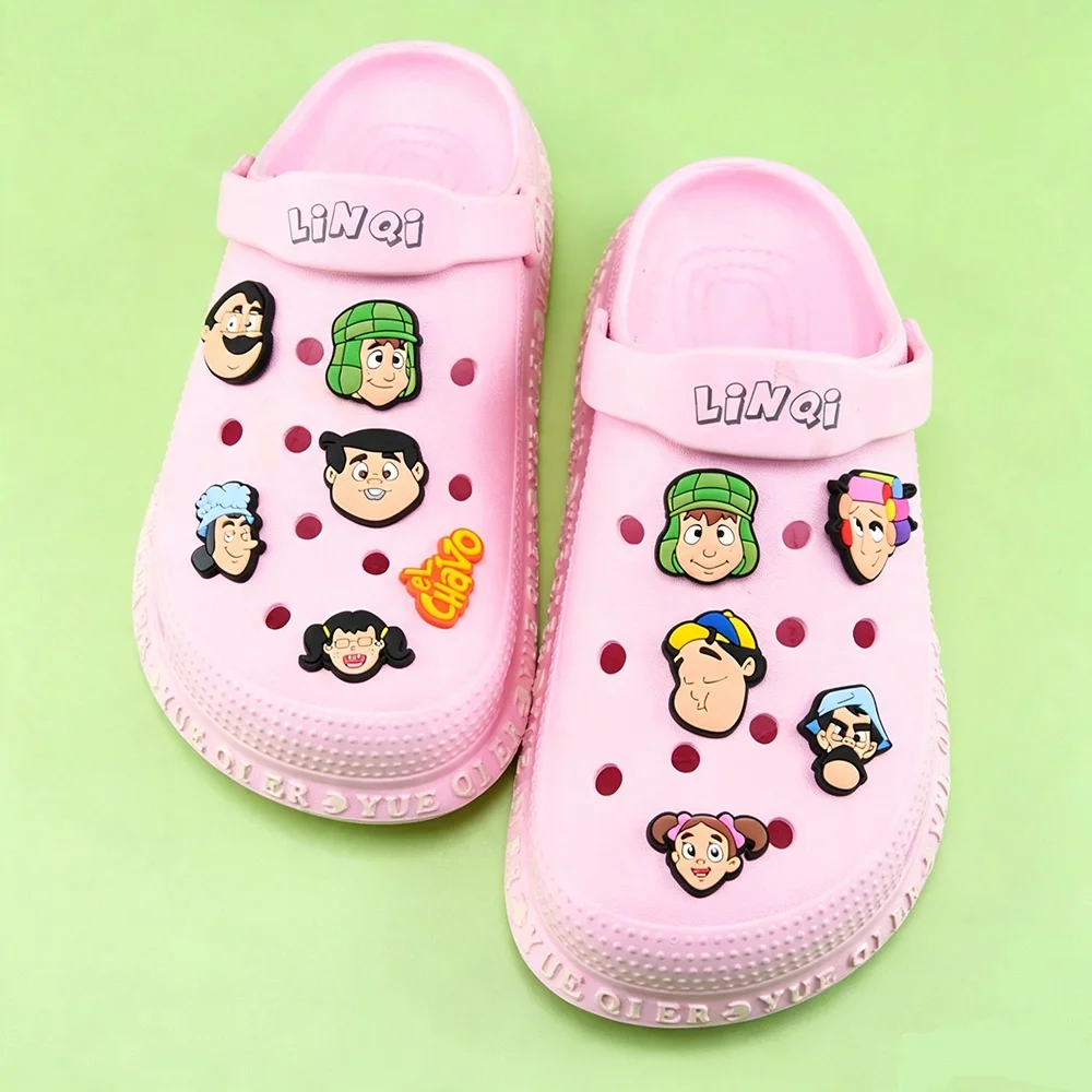 11pcs EL Chavo Cartoon Shoe Charms For Bubble Slides Clogs Sandals,PVC Shoe Decorations Accessories Buckle For Christmas Gifts