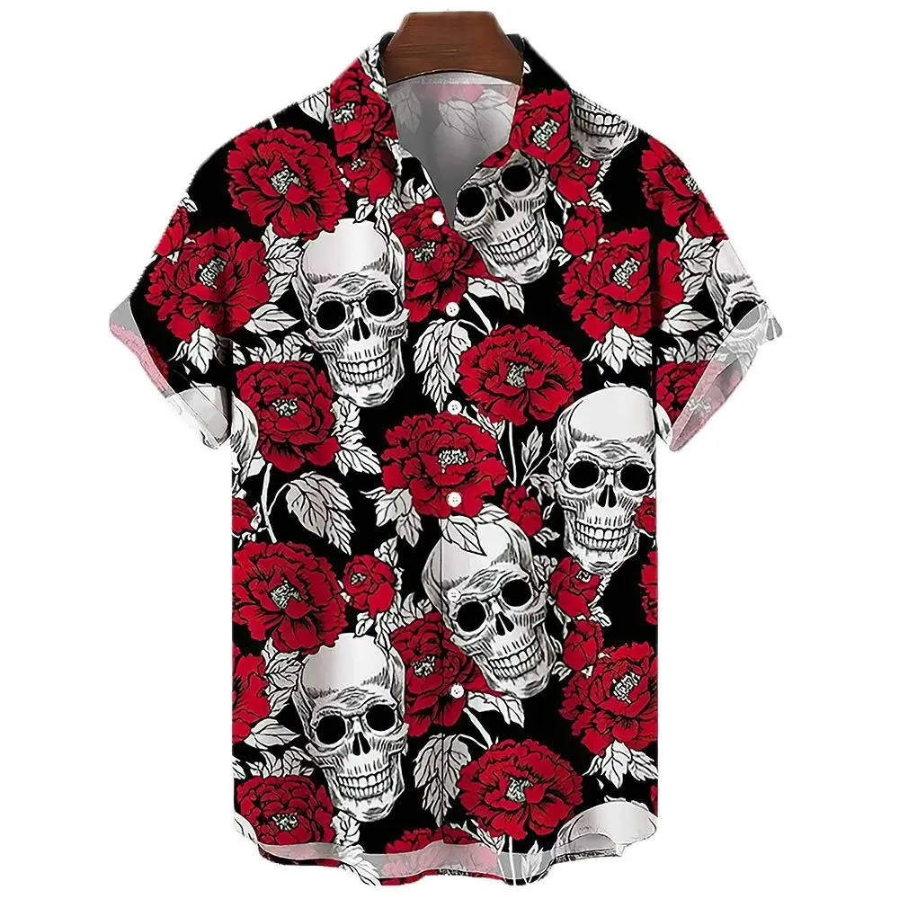 Fashion Shirt Sailboat Skull Print Shirt Hawaii Fashion Casual Rock Print New Beach Men's Shirt