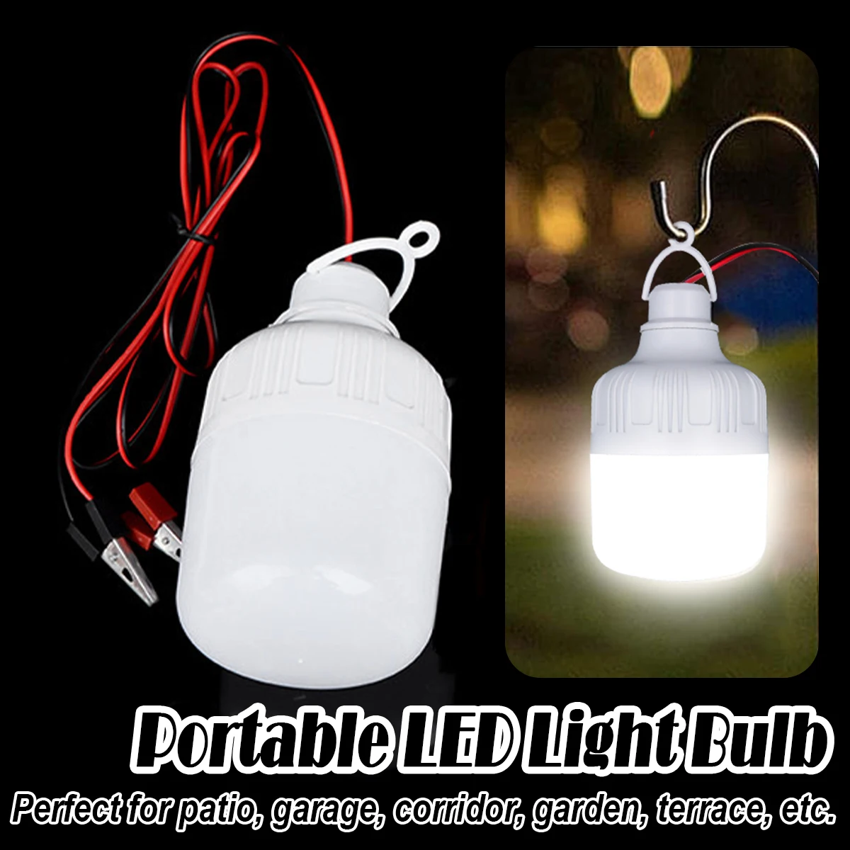 Led Bulb With 1.2m Clip Line 15w 9w 5w Daylight White Outdoor Tent Lamp 12v Milky Pc Cover Not Dimmable Bulbs Decorative Replace