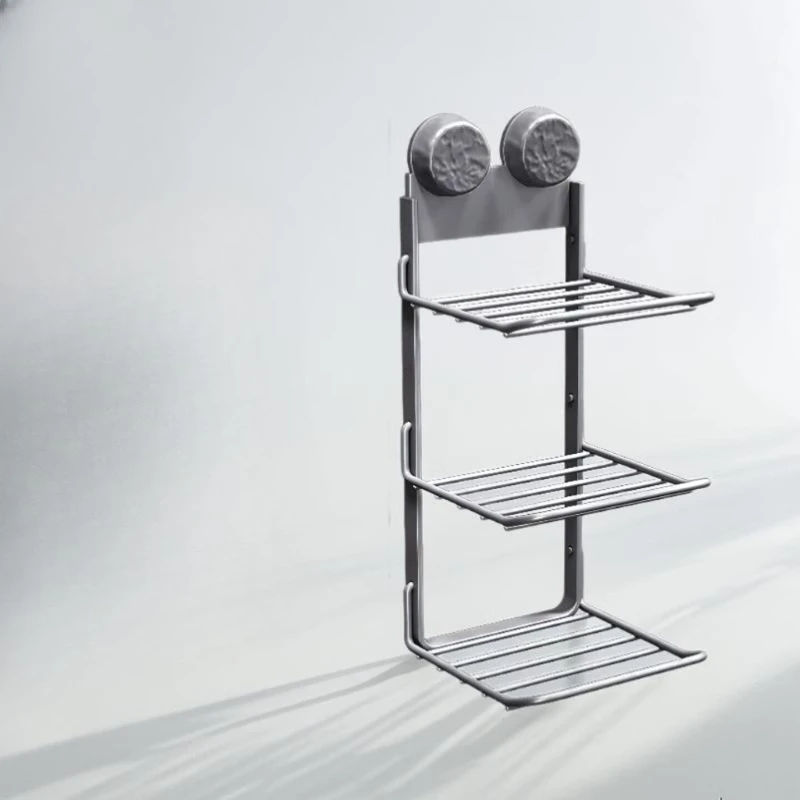 Wall Mounted Suction Cup Shelf, 3-Tier Foldable Veggie Rack, No-Drill Space-Saving Storage for Kitchen Counter and Fridge