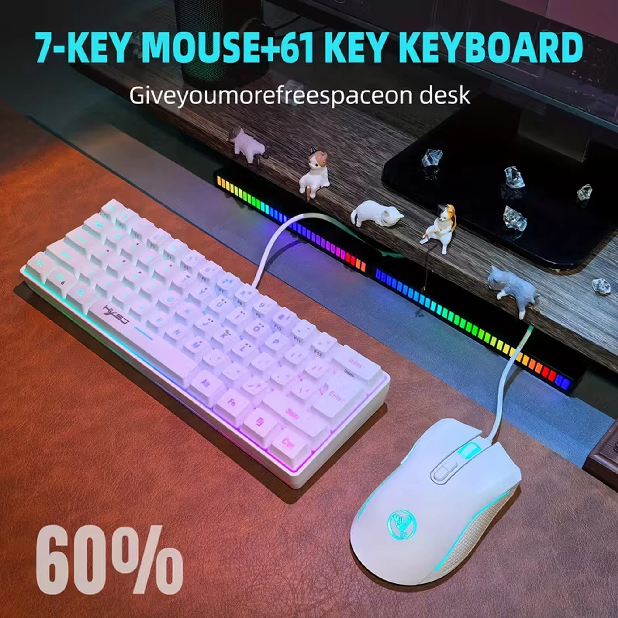 61-Key RGB Backlit Gaming Keyboard & Mouse Combo - Portable Compact PC/Laptop Bundle with RGB, One-Touch Media Keys, Wired,