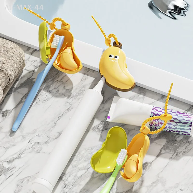 2-in-1 Banana Shaped Toothbrush Head Cover And Portable Toothpaste Capsule Holder Dustproof Travel Protector Case Hiking Camping