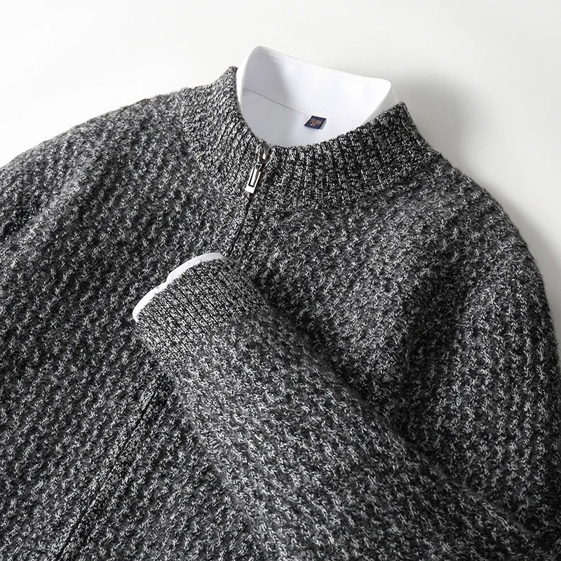 

Осенне-зимний кардиган из 100% шерсти, мужской толстый свитер с полувысоким воротником, молодежная рубашка, вязаное пальто на молнии