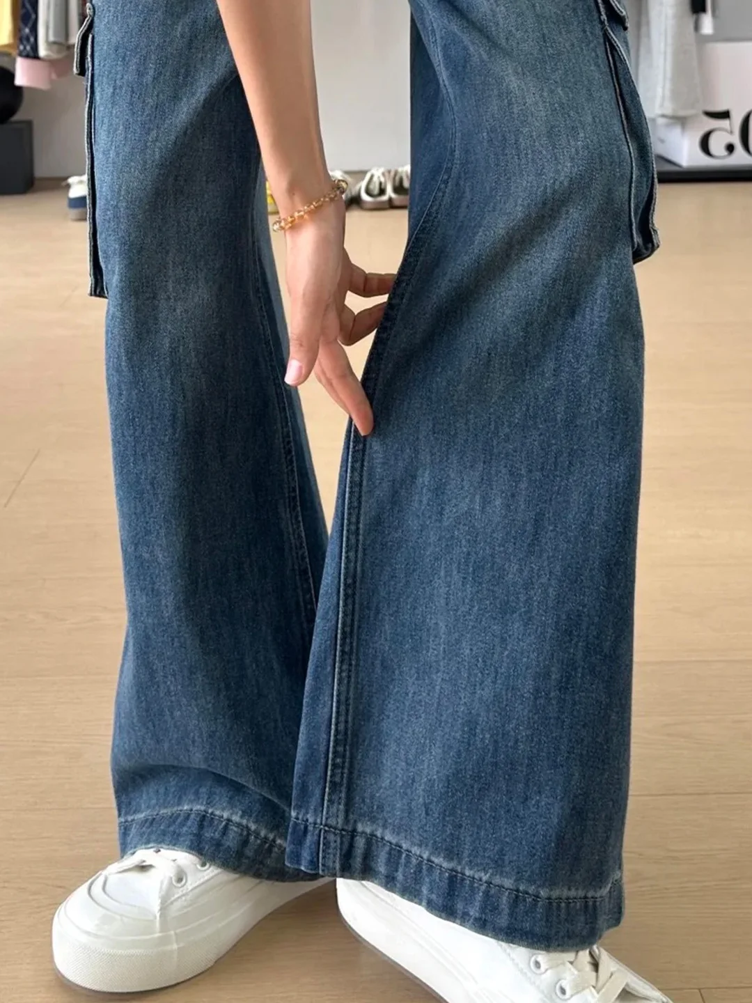 Cintura alta perna larga jeans feminino outono americano retro faca casual solto ajuste calças jeans plus size senhoras jeans