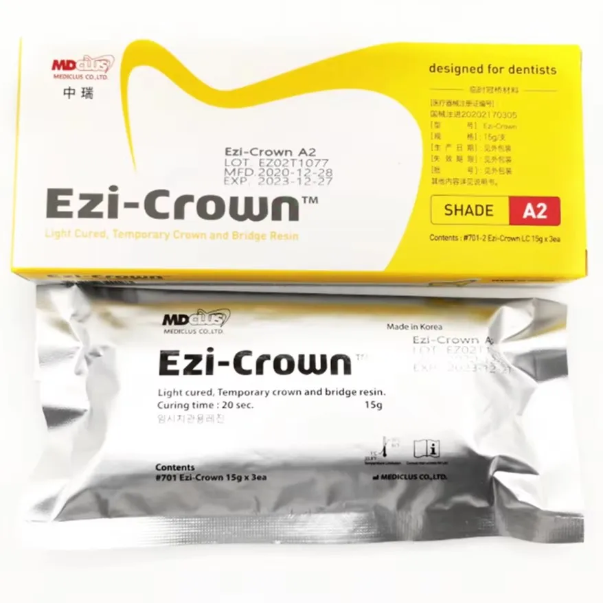 Dental Temporary Crown and Bridge Resin Material Ezi Crown LC Light Cure Temp Inlay Relining Korean Mediclus Dentistry Products