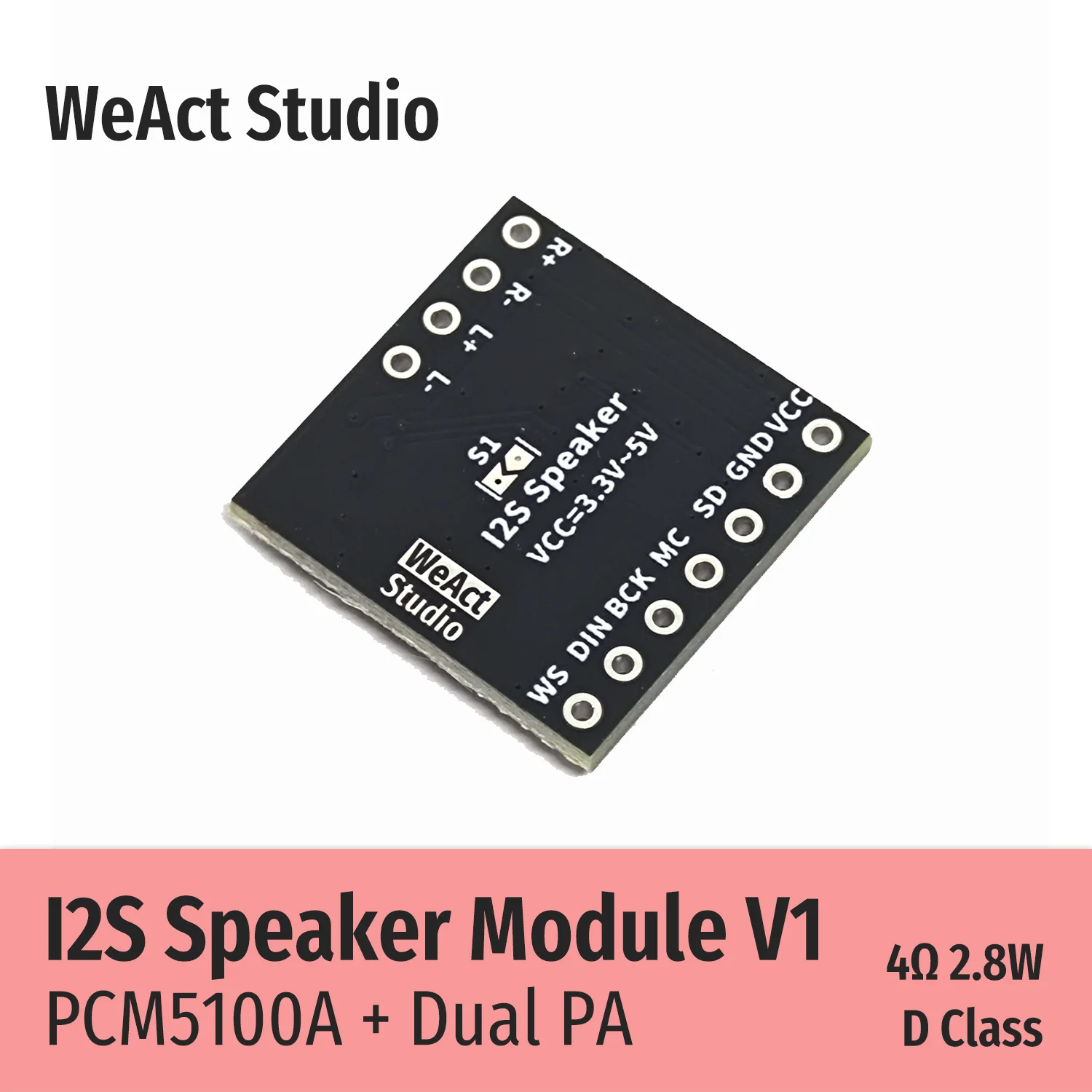 Moduł głośnikowy WeAct I2S PCM5100A Dual PA 4Ω 2,8W D Class