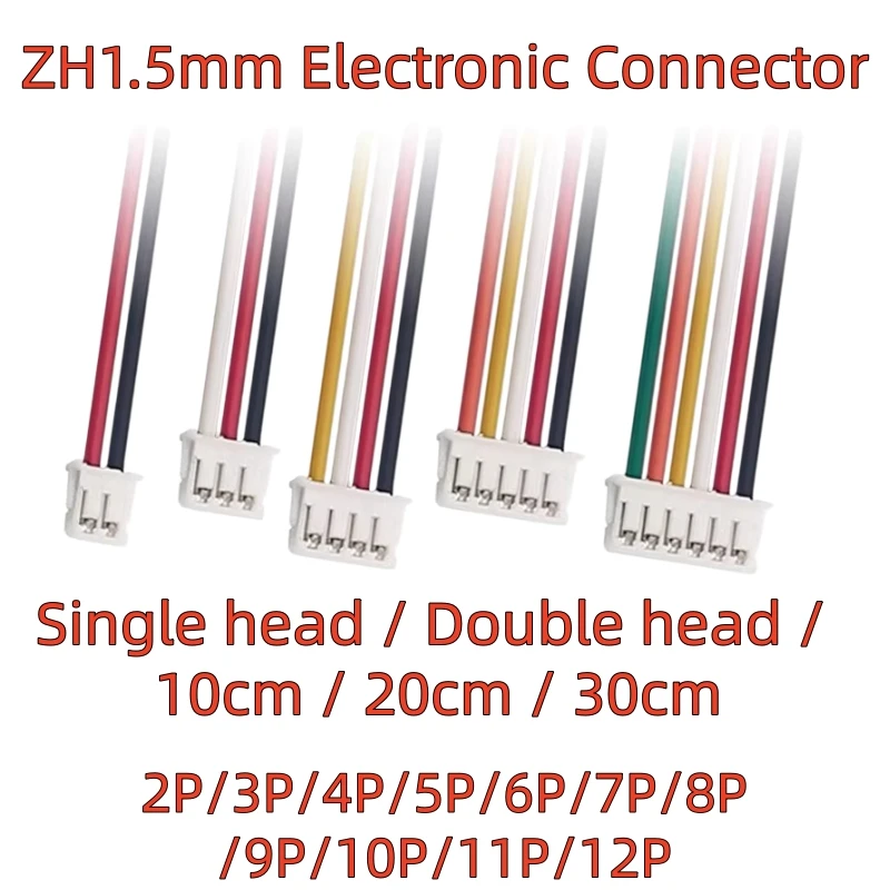10 Pcs JST ZH1.5 ZH 1,5mm Conector De Cable 2/3/4/5/6/7/8/9/10 Pin Enchufe De Paso 10CM/15cm/20cm/30CM Longitud Del Cable 28AWG