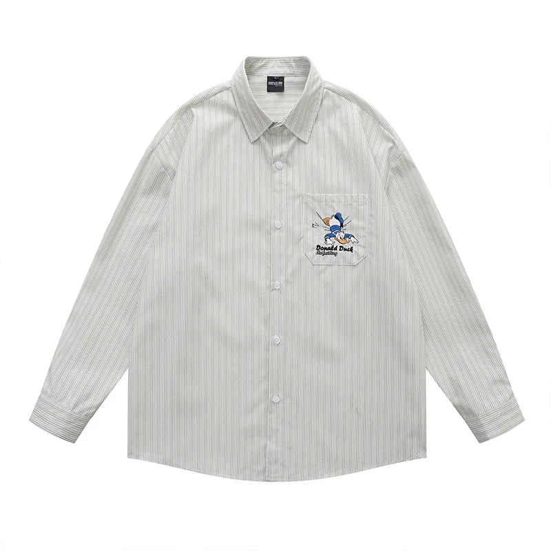 

Supzoom Новое поступление, модная вышитая мужская сорочка с отложным воротником «Дональд Дак», полосатая мужская сорочка с открытой строчкой, повседневные рубашки