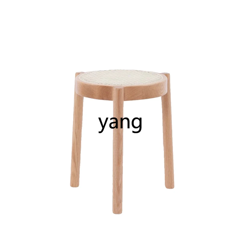 

LTT medieval solid wood rattan dining chair household stackable dining stool chair dressing stool small bench