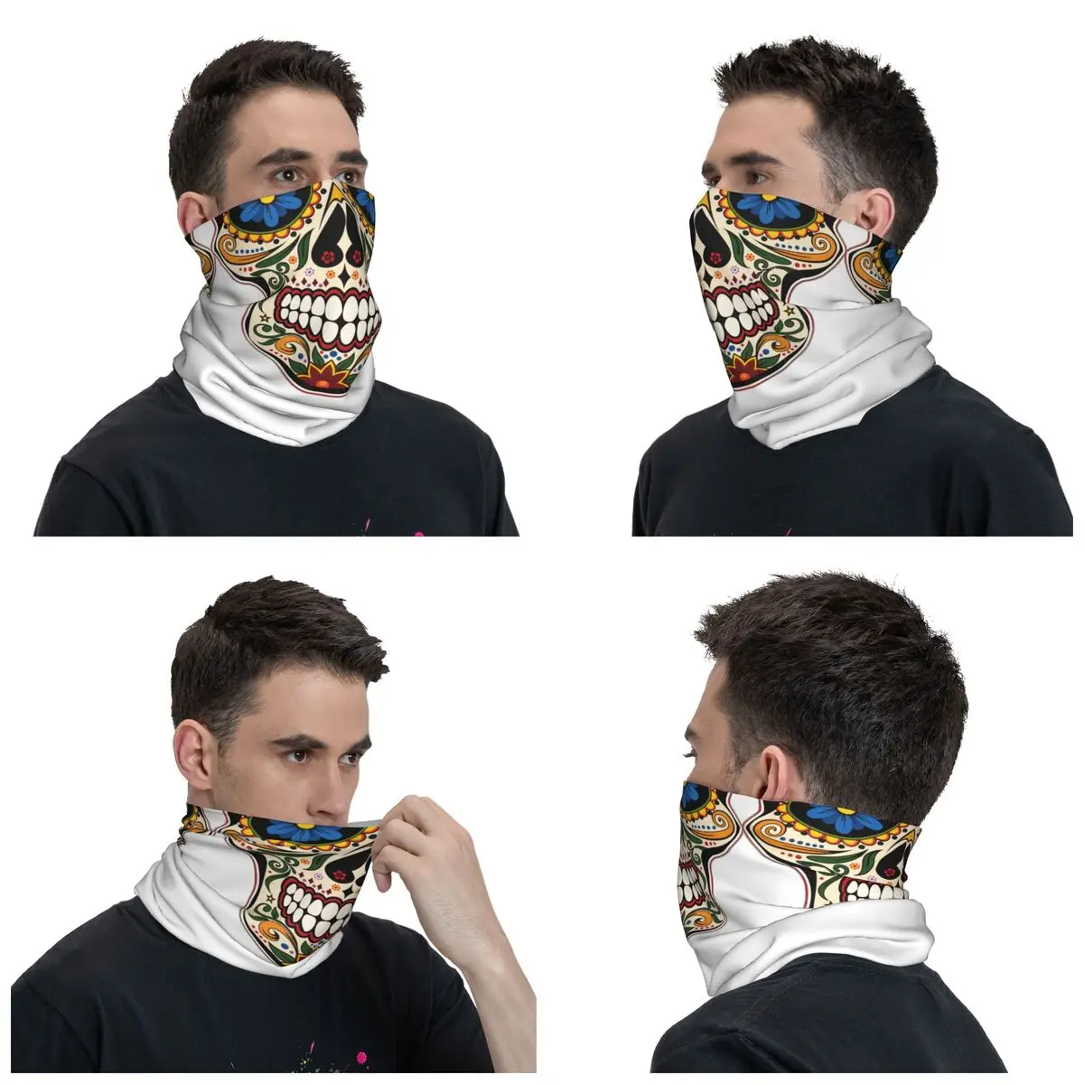 Gothic Day Of The Dead Rose Sugar Skull Bandana Winter Neck Warmer Men Windproof Wrap Face Scarf for Ski Gaiter Headband