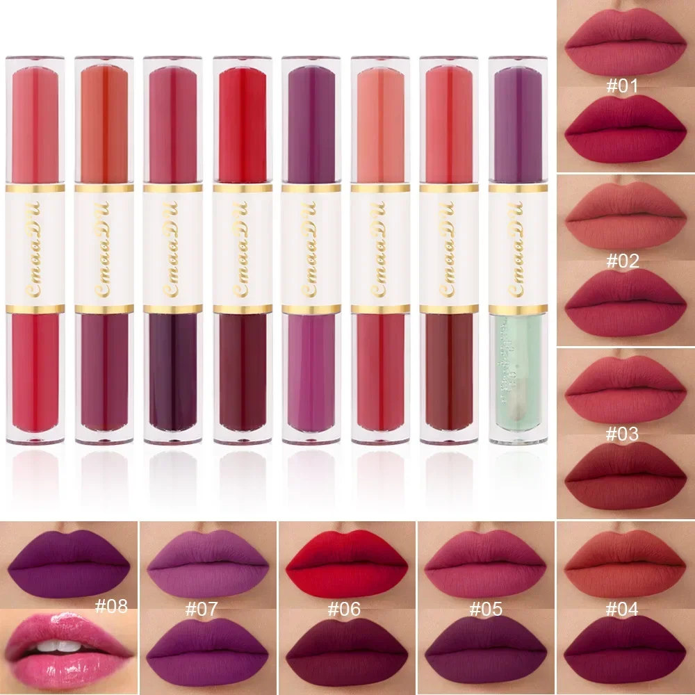 

Heallor 8 Colors Matte Lipstick BeautyLip Gloss LippenstiftTinted Balm Lipstick Makeup Double-headed Lipstick