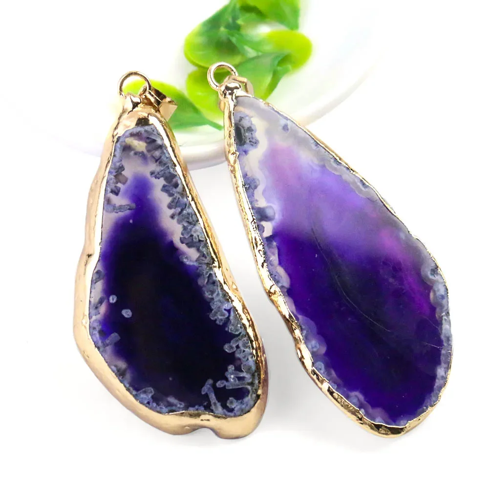 Natural Agate Crystal Pendant Handmade DIY Necklace Earring Ornaments Retro Ethnic Jewelry Healiing Stone Energy